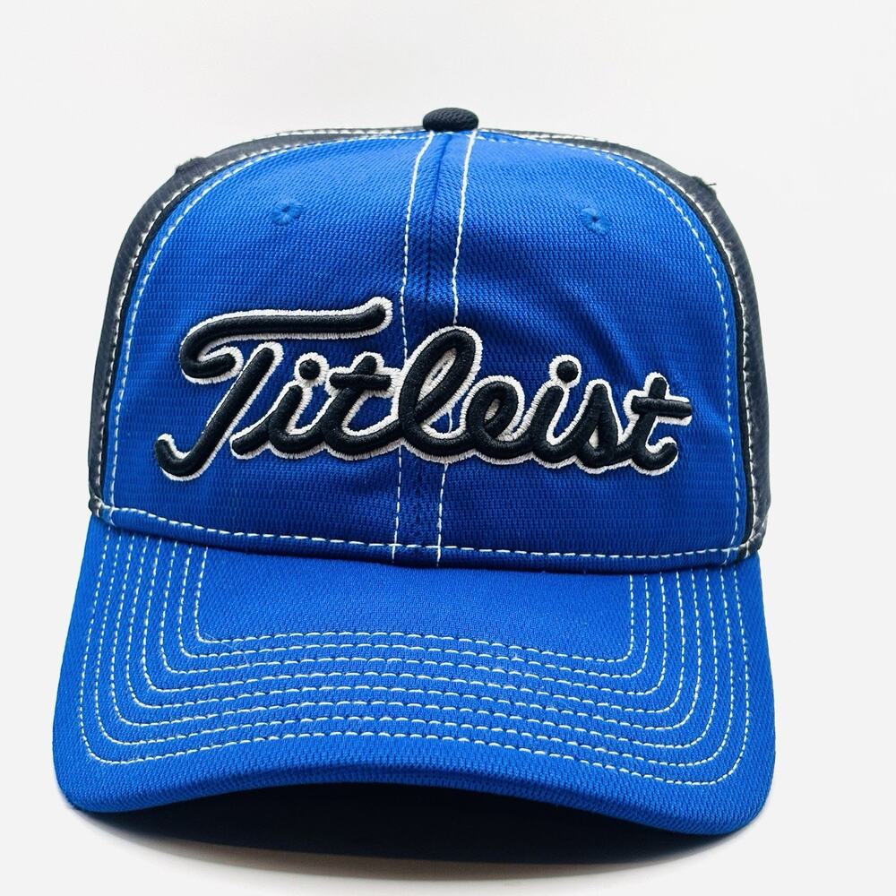 Titleist Golf Hat Royal Blue White Contrast Stitch Pro V1 FJ Strapback Cap Mens